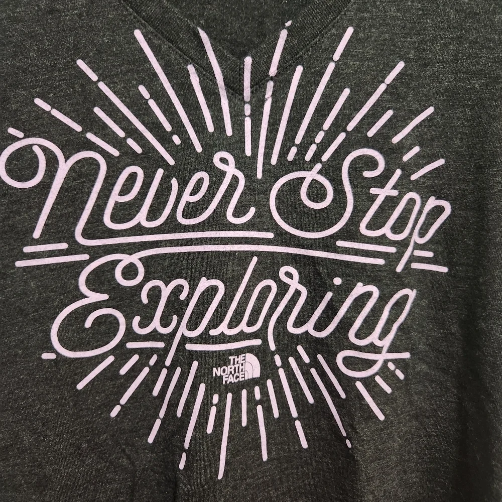 The North Face Grapic Tee TShirt Womens Sz S Black Heather Never Stop Exploring - Picture 3 of 4